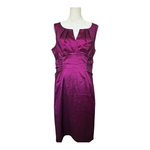 Adrianna Papell Magenta Purple Satin Cocktail Dress Ruched Waist Size 14